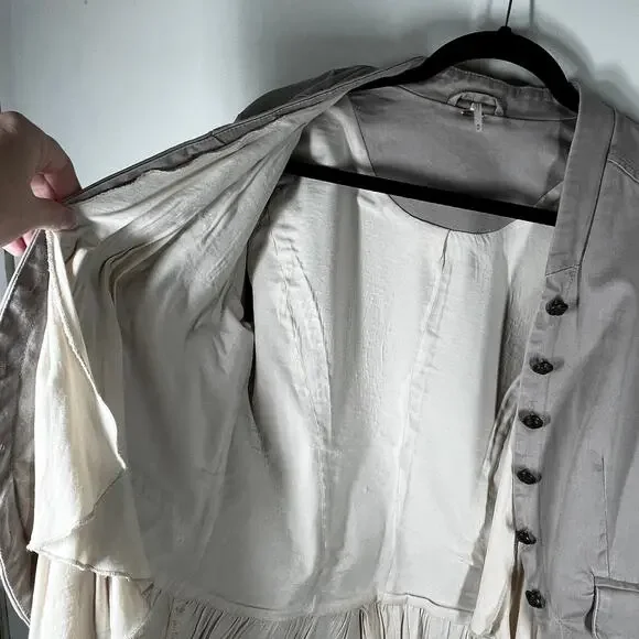 Free People Ruffles Romance Jacket Natural Blazer Womens Sz Medium Cool Buttons - Picture 16 of 16